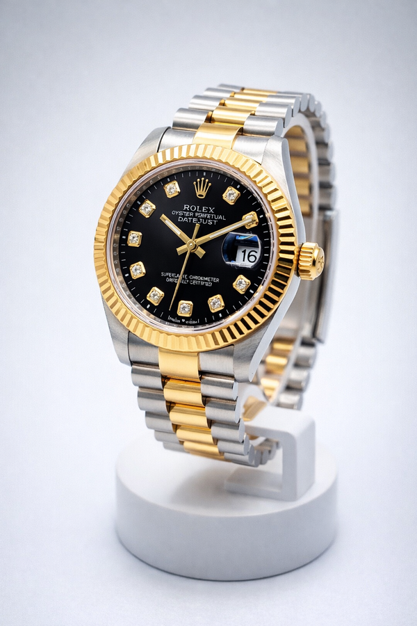 Luxury Datejust Style Watch – Premium Black Dial | Water Resistant | 1 Year Warranty