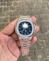 Nautilus-Style Silver Blue Dial Watch
