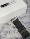 Close-up of Casio black watch strap with Farray watch box, men's luxury watches